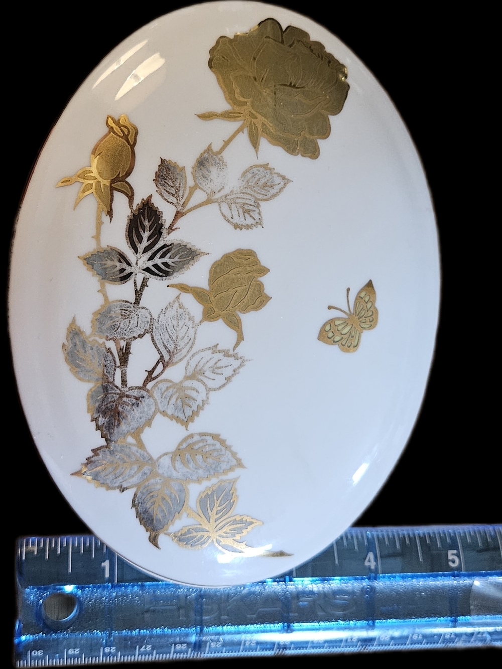 White Porcelain Trinket Dish with Gold Floral Accent